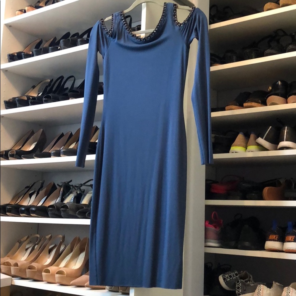 BAILEY 44 XS blue dress with black chain trim